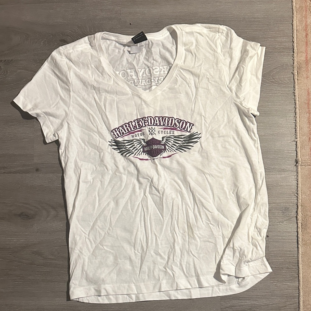 Harley-Davidson White Tee with Black and Purple Logo